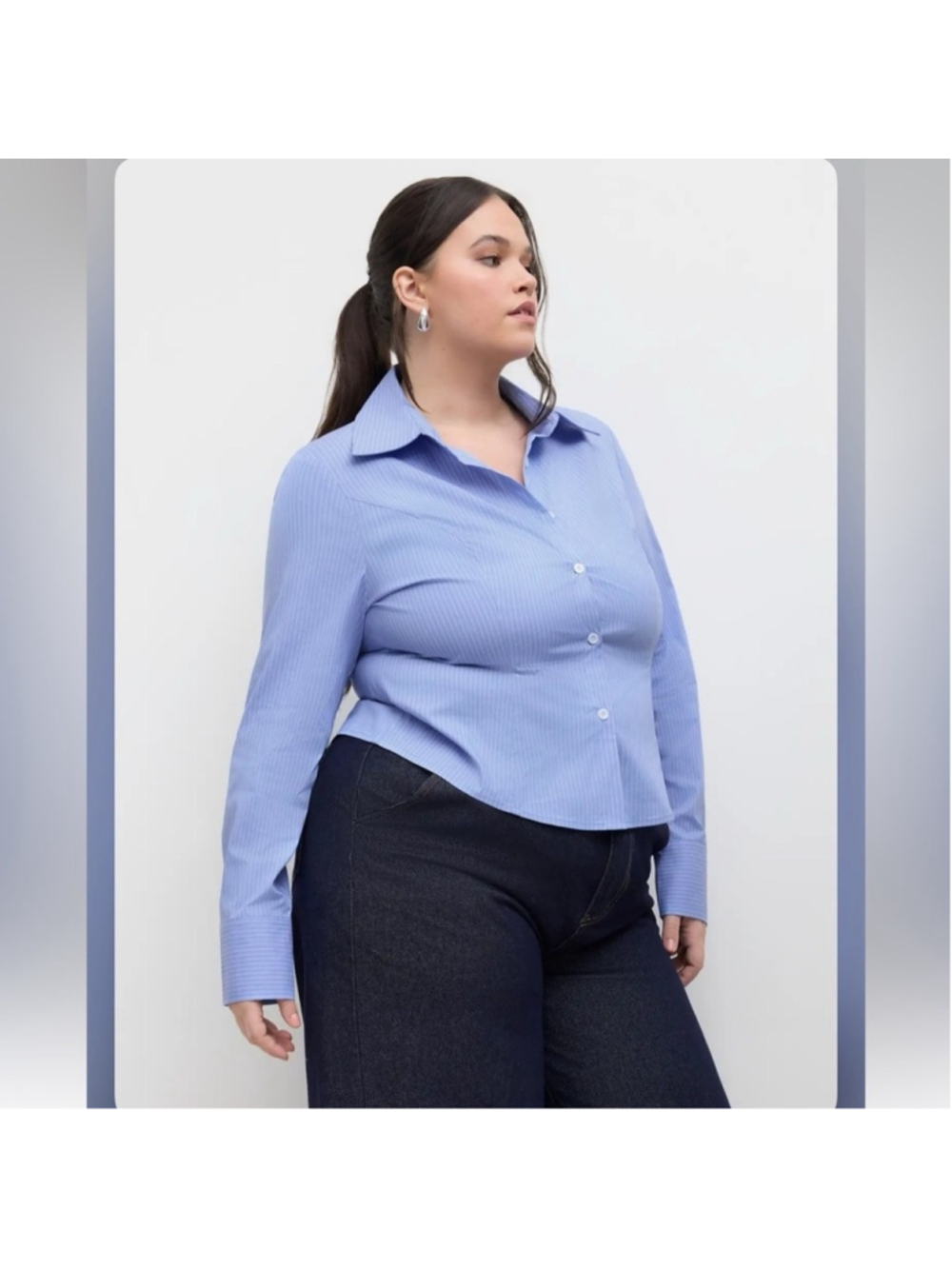 Cider WOVEN COLLAR STRIPED LONG SLEEVE SHIRT CURVE & PLUS CC20-17